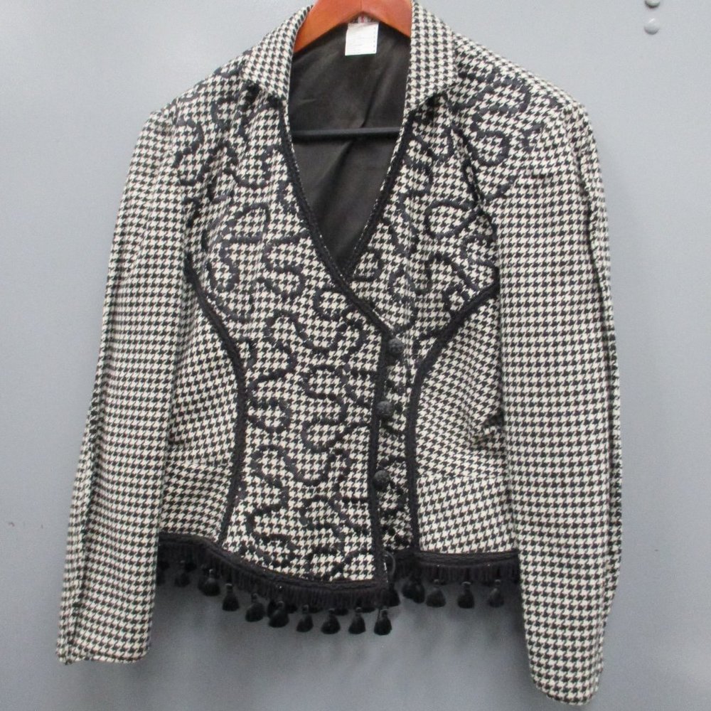 Made in France Designer Embroidery Women's Jacket Black/White Checks Jacket